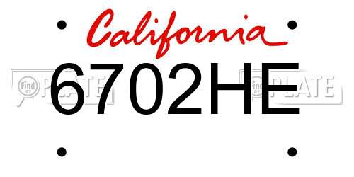 6702HE California License Plate
