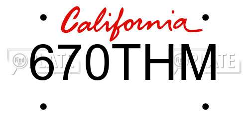 670THM California License Plate