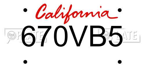 670VB5 California License Plate