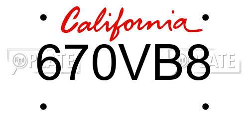 670VB8 California License Plate