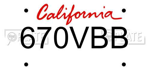 670VBB California License Plate
