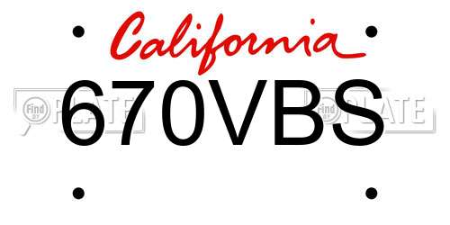 670VBS California License Plate