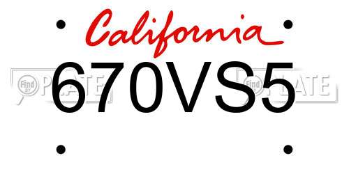 670VS5 California License Plate