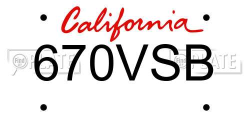 670VSB California License Plate