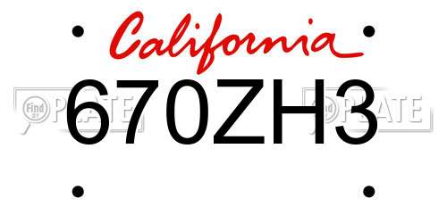 670ZH3 California License Plate