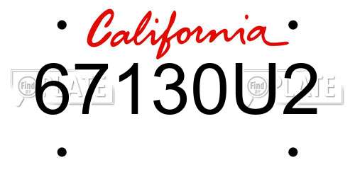 67130U2 California License Plate