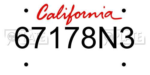 67178N3 California License Plate