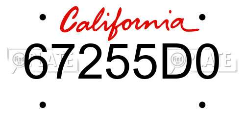 67255D0 California License Plate