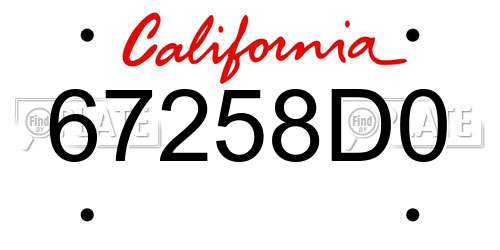 67258D0 California License Plate
