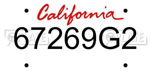 67269G2 California License Plate