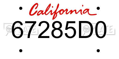 67285D0 California License Plate