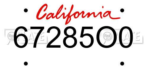67285O0 California License Plate