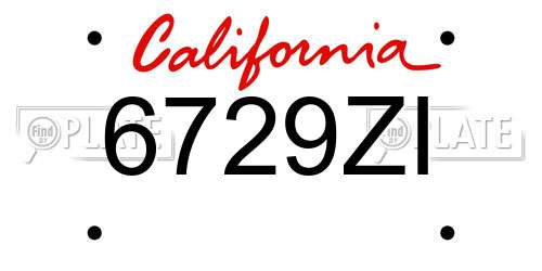 6729ZI California License Plate