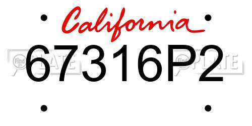 67316P2 California License Plate