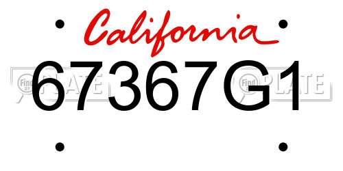 67367G1 California License Plate