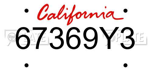 67369Y3 California License Plate