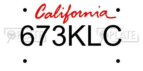 673KLC California License Plate