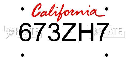 673ZH7 California License Plate