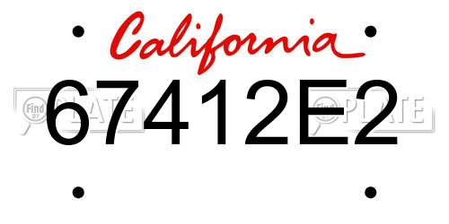 67412E2 California License Plate