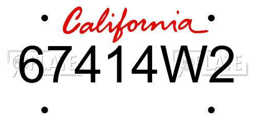 67414W2 California License Plate