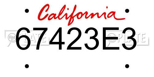 67423E3 California License Plate