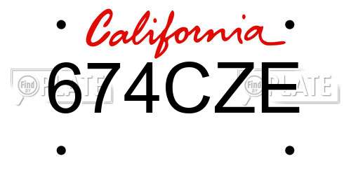 674CZE California License Plate
