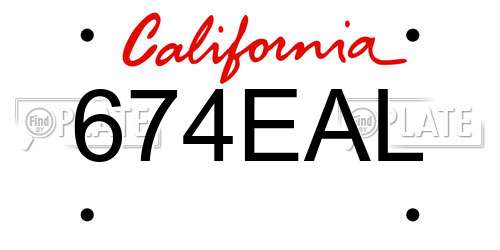 674EAL California License Plate