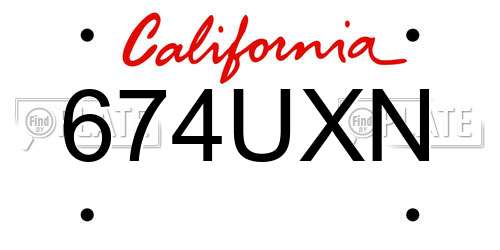 674UXN California License Plate