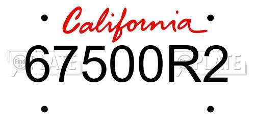 67500R2 California License Plate