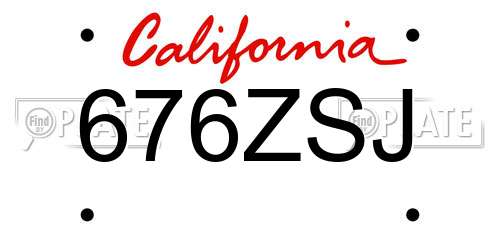 676ZSJ California License Plate