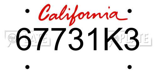 67731K3 California License Plate