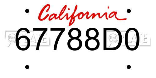 67788D0 California License Plate