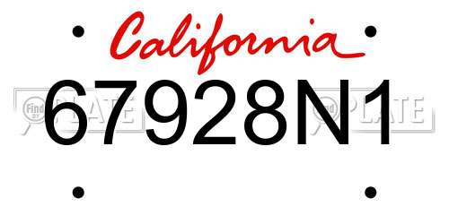 67928N1 California License Plate