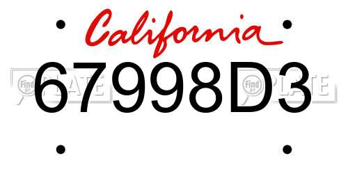 67998D3 California License Plate