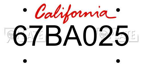 67BA025 California License Plate