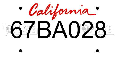 67BA028 California License Plate