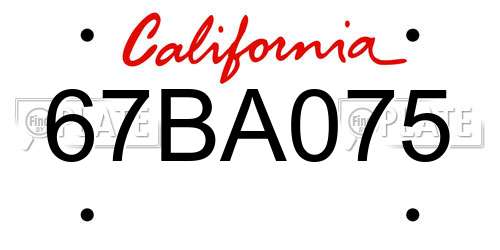 67BA075 California License Plate