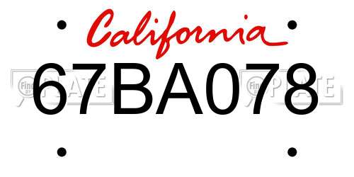 67BA078 California License Plate