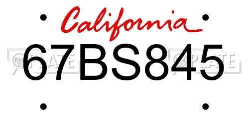 67BS845 California License Plate