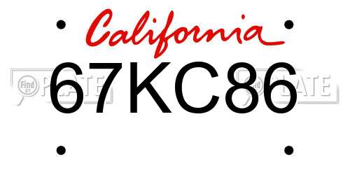 67KC86 California License Plate
