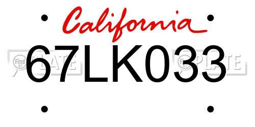 67LK033 California License Plate
