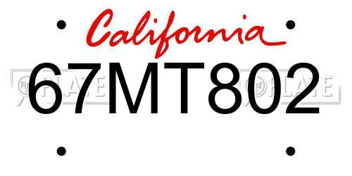 67MT802 California License Plate