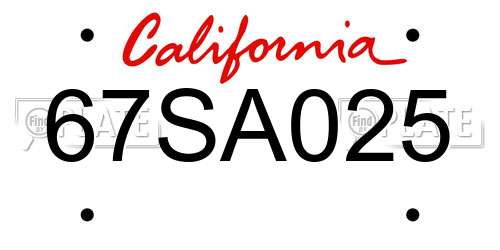 67SA025 California License Plate