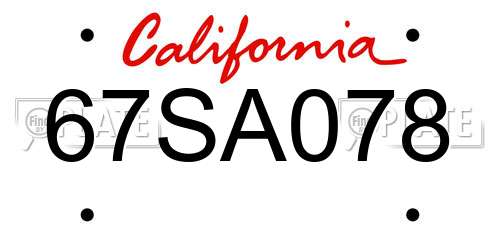 67SA078 California License Plate
