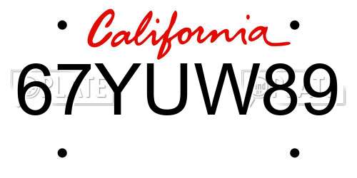67YUW89 California License Plate