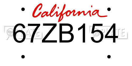 67ZB154 California License Plate