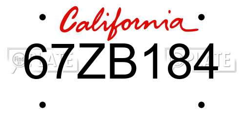 67ZB184 California License Plate