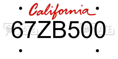 67ZB500 California License Plate