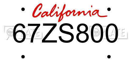 67ZS800 California License Plate