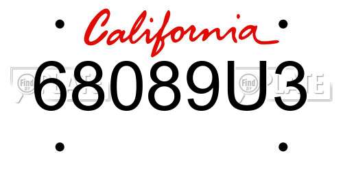 68089U3 California License Plate